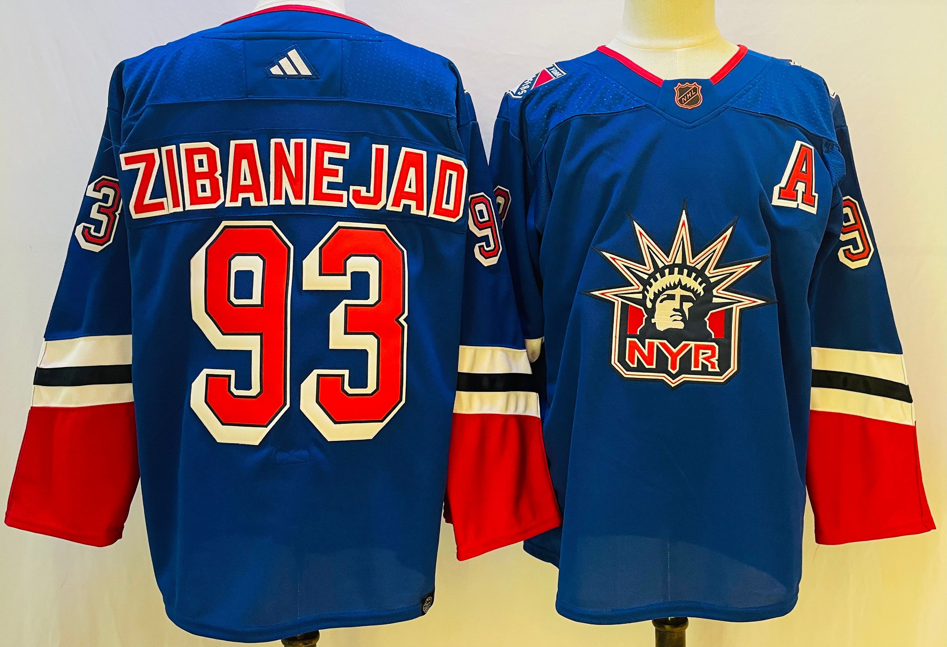 Men New York Rangers 93 Zibanejad Blue Throwback 2022 Adidas NHL Jerseys